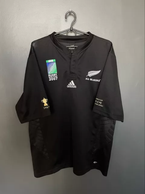 All Blacks New Zealand 2007 World Cup Rugby Union Jersey Adidas Shirt Size L