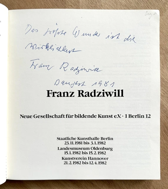 Franz Radziwill. Ausstellungskatalog Kunsthalle Berlin 1982. Mit Aphorismus.