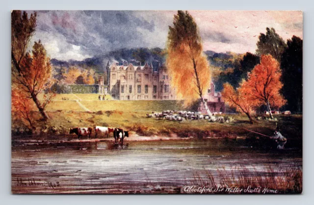 Abbotsford House Sir Walter Scott Scotland UK Fishing Tuck's Oilette Postcard