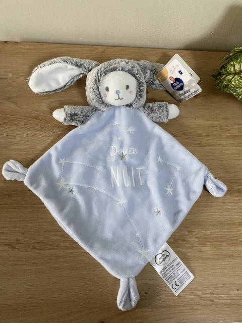 Doudou Plat Ours Déguisé En Lapin Bleu Douce Nuit Phosphorescent Mots D’enfants