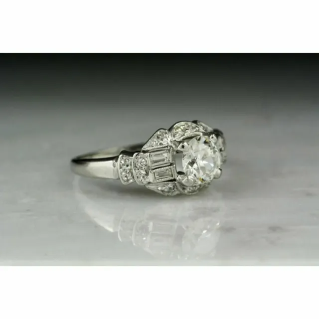 Art Deco Style 2.15Ct Old European Cut Lab-Created Diamond Milgrain Silver Ring