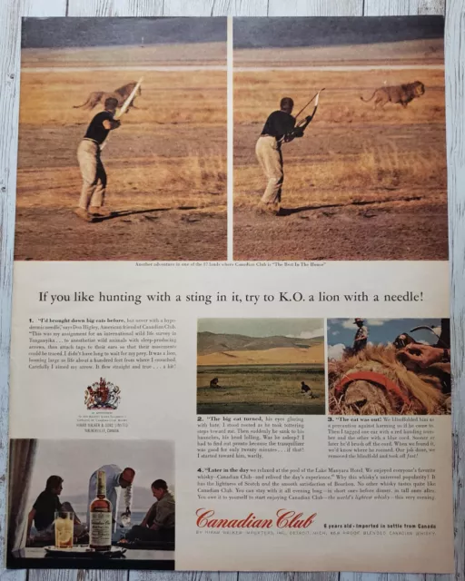 1962 Print Ad Hiram Walker Canadian Club Whiskey Tagging Wildlife Vintage