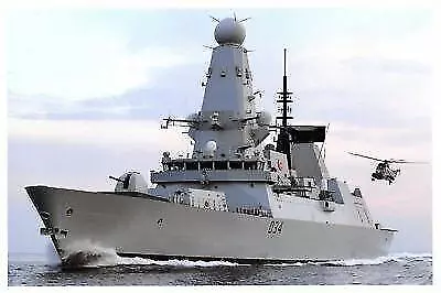 Postcard Royal Navy Type 45 Destroyer HMS Diamond, Sea King MK7 Helicopter J89