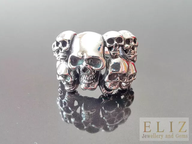 Eliz 925 Sterling Silver Skull Nugget biker goth punk rocker Ring