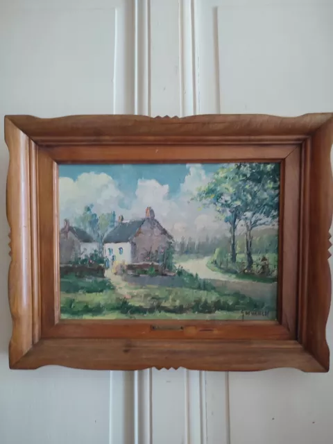R.guivarch ( Xxeme ) Landscape Breton Animated Oil On Panel Frame Wood Carved