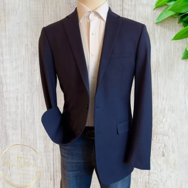 CALVIN KLEIN Mens Blazer Sport Coat Two Button Jacket 42L Blue Navy Wool Suits