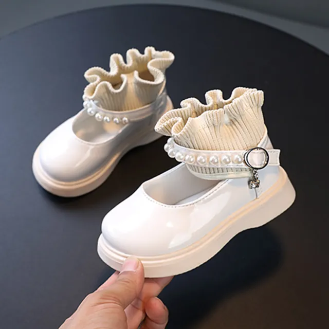 Scarpe principessa neonato bambini bambine stivali in pelle scarpe di lana perla 8