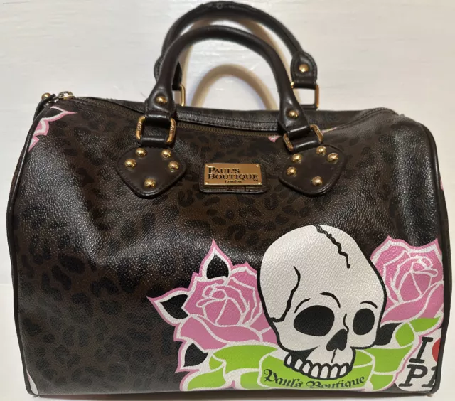 Pauls Boutique London Skull Molly Bowler Handbag Roses Leopard Pattern RARE!