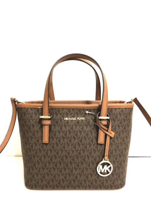 NWT Michael Kors Jet Set Travel XS Carryall Convertible  Tote Leather PVC Brown