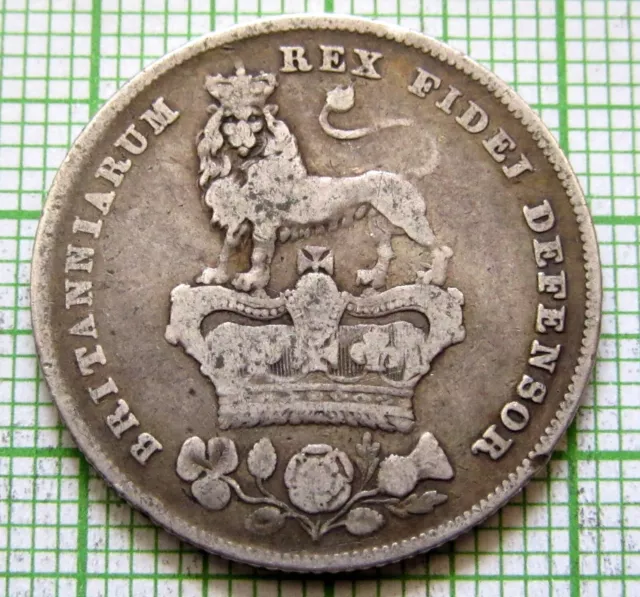 GREAT BRITAIN GEORGE IV 1826 ONE SHILLING Lion Atop Crown, 0.925 SILVER km# 694