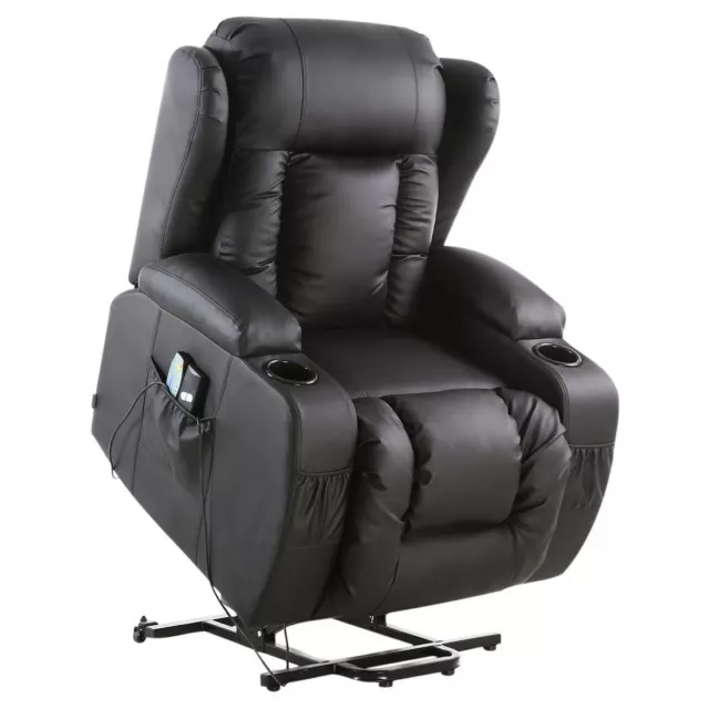 Caesar Electric Rise Recliner Winged Leather Armchair Massage Heated Chair