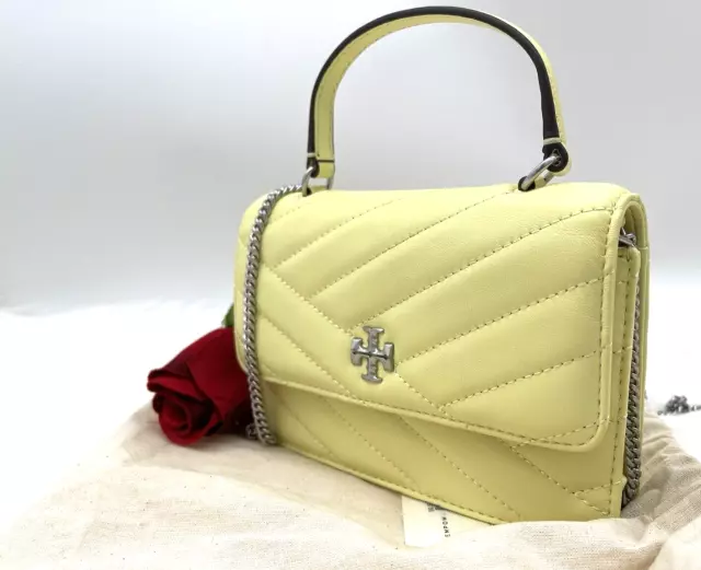 AUTH NWT Tory Burch Mini Kira Chevron Leather Top Handle Crossbody-Pastel Yellow