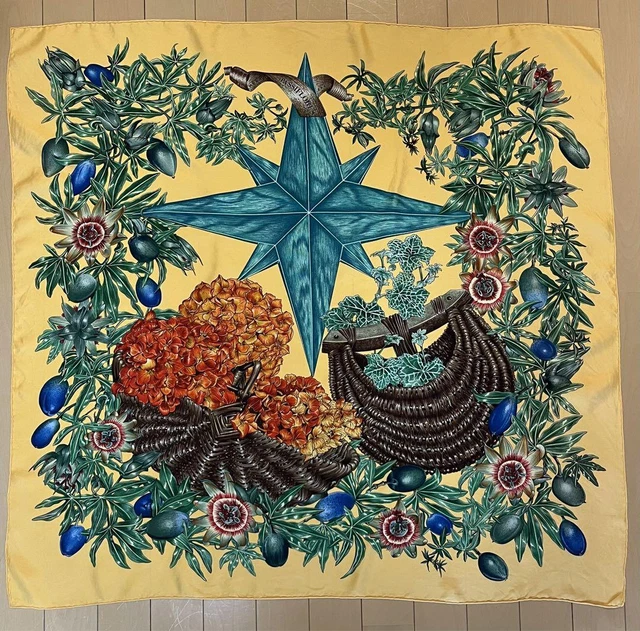 HERMES Carre 90 passion flower silk scarf large plant flower