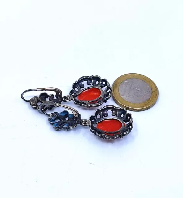 Antike Ohrhänger - Silber Schmuck Rot Steine Ohrringe 800 / 835 3