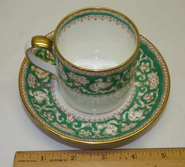 2 Vtg Crown Staffordshire Green Ellesmere Demitasse Cup & Saucer Sets England 2