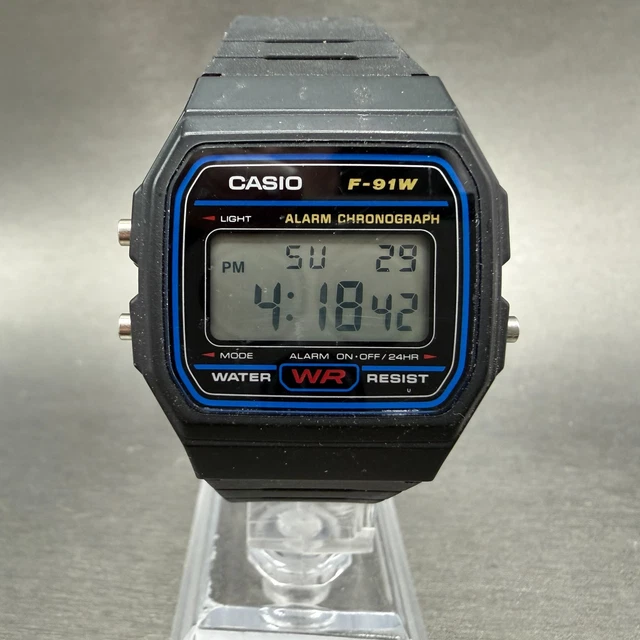 CASIO F-91W 593 Watch Men 34mm Digital Black Tone Alarm Chrono New ...