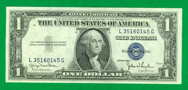 $1 1935-D 1 L/G Block Blue Seal Silver Certificate Cu. Narrow