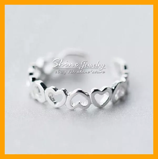925 Solid Genuine Sterling Silver Adjustable Toe love heart Ring lady girls gift