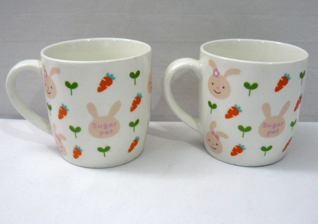 Pair Set Of 2 Matching 6 Oz Easter Bunny Carrot Sugar Pet Mugs