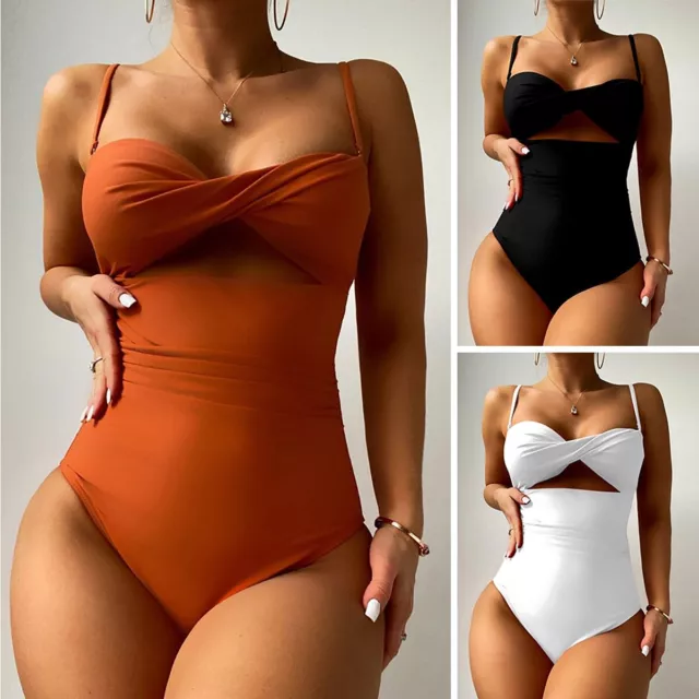 Womens Twisted Front Push Up One Piece High Waist Swimsuit Bathing Suit Monokini