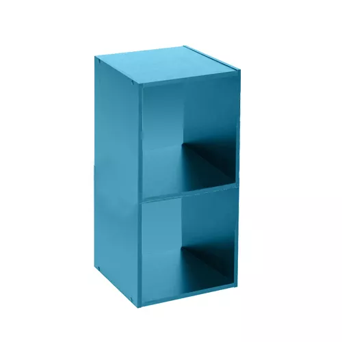 2 Tier Wooden Bookcase Free Standing Cubical Storage Bookshelf - Blue