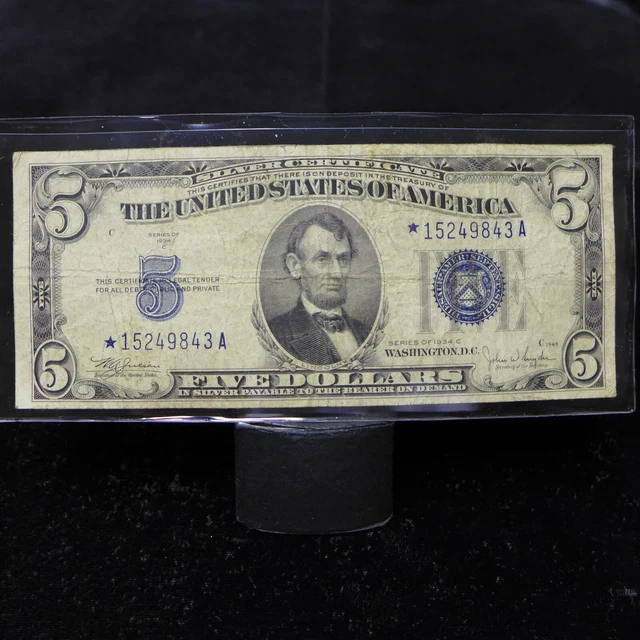 1934 C $5  Silver Certificate, ☆STAR NOTE☆ - Fine