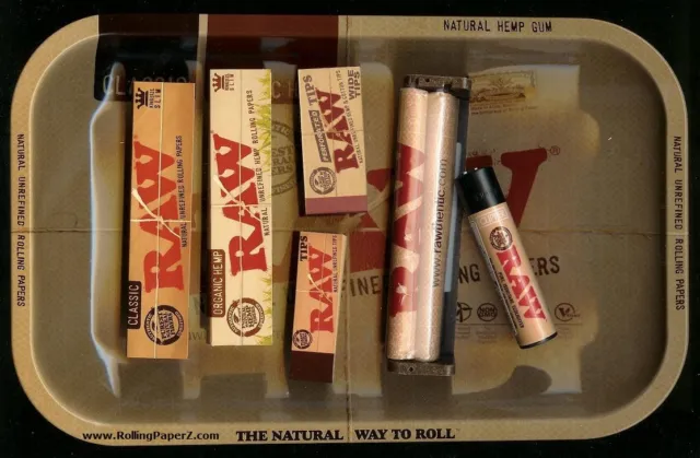 RAW ROLLING KIT 7x11 TRAY+KING SIZE CLASSIC & HEMP PAPERS+TIPS +MACHINE +LIGHTER