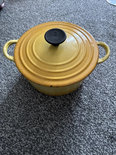 Vintage Le Creuset gelb Größe B 18 cm Deckel Gusseisen Auflauf Holländischer Ofen