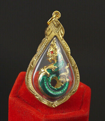 Naga Dragon Gold Micron Pendant Talisman Jewelry Serpent Thai Buddha Amulet
