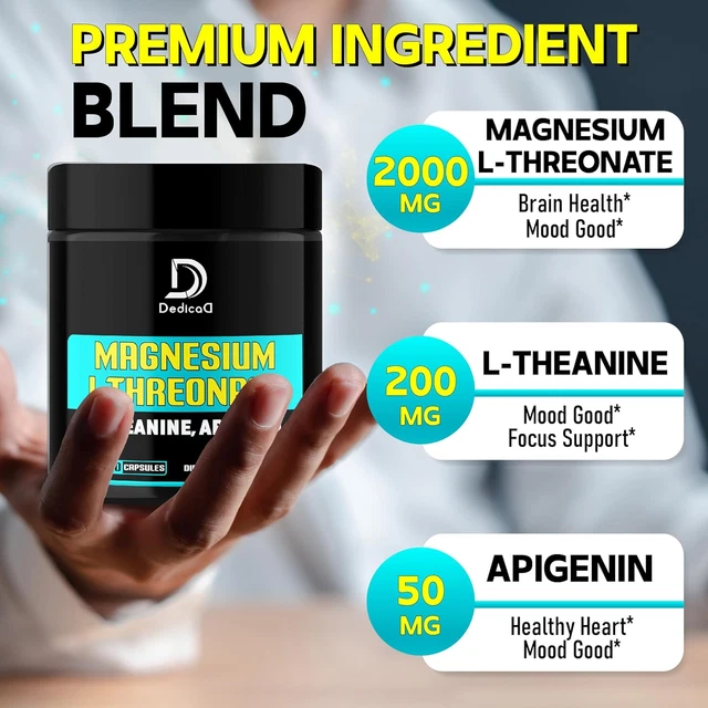 2250MG MAGNESIUM LTHREONATE W. LTheanine & Apigenin 120 Caps Triple Supplement 37.97