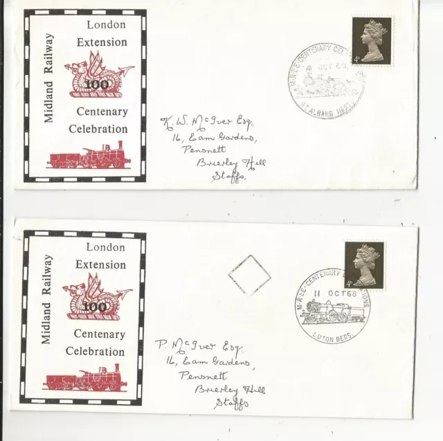 1968 - 2 x GB EVENT COVER - MIDLAND RAILWAY LONDON EXTENSION CENTENARY CELEB.