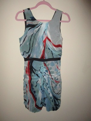 Diane von Furstenberg Blue Red Black Abstract 100% Silk Sleeveless Dress Size 6