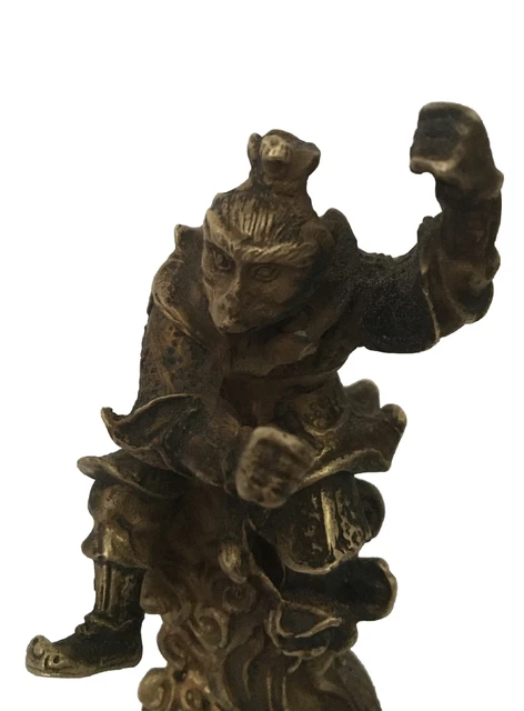 Antique ~ Chinese Solid Bronze Carving ~ SUN WUKONG ~ Rare ~ 4.5” 3