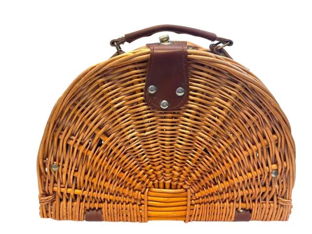 Vintage 90s  Wicker Basket Purse Handbag Picnic Box