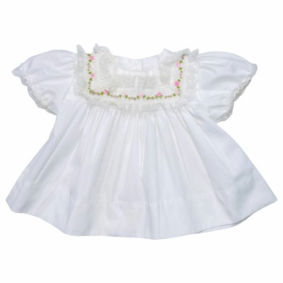 Vintage Alexis Baby Girls White + Flowers / Floral Frilly Lace Bib Dress 3m