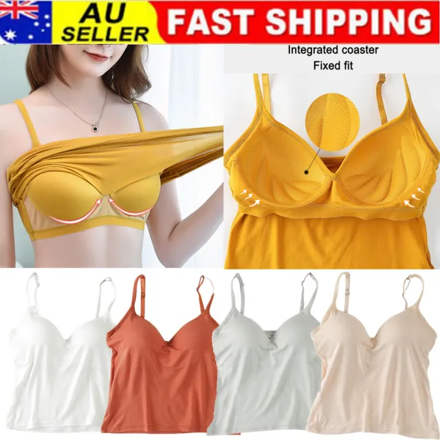 Womens Camisole Tops With Built in Bra Ladies V Neck Vest Padded Slim Tank Tops