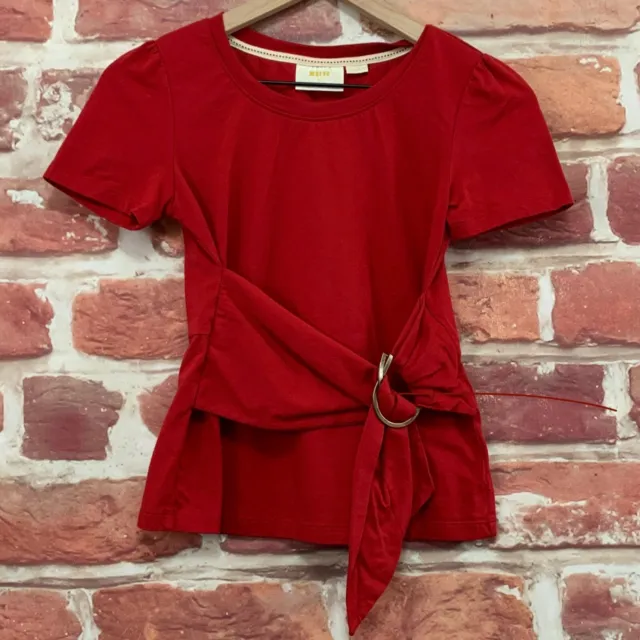 Anthropologie Maeve Top Shirt Womens XS Petite Red Side Accent Tie Casual Blouse