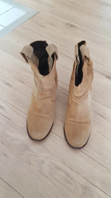 bottines beige en cuir/daim pointure 38 talon 7cm bon etat