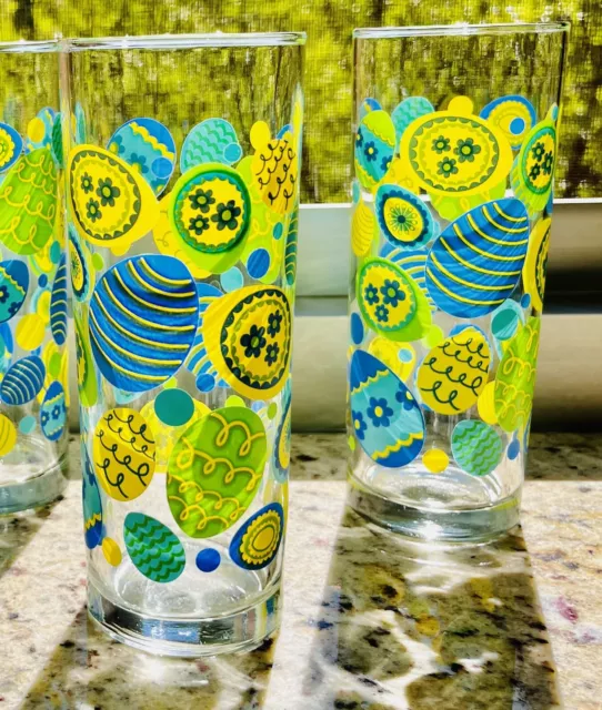 Vintage Libbey Easter Eggs Drinking Glasses Tumblers 12 oz Blue Green Set of 4