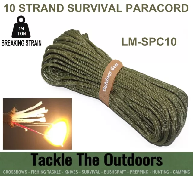 Paracord 10 STRAND Military Grade Survival Rope Fire Cord Lanyard Army Green UK