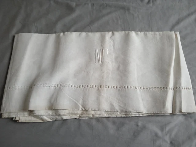 Parure De Lit Lin Drap + 2 Taies Monogramme Mc Broderie Main