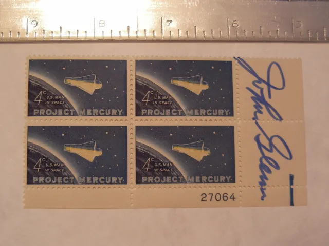 Friendship 7 Astronaut John Glenn Hand-Signed Project Mercury Stamp Block NASA