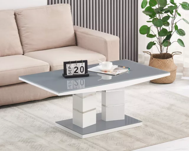 Coffee Table TIVOLI Grey Glass and White High Gloss Rectangle Designer Home