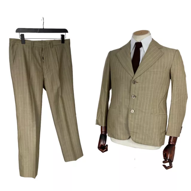 Abito italiano vintage anni '30 su misura marrone chiaro lana di lino leggera 36S 32S