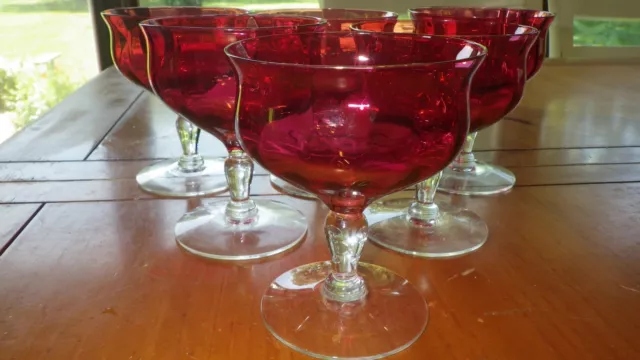 Ruby Red Champagne glasses cocktail glasses 6 7 ounce glasses Vintage 1950