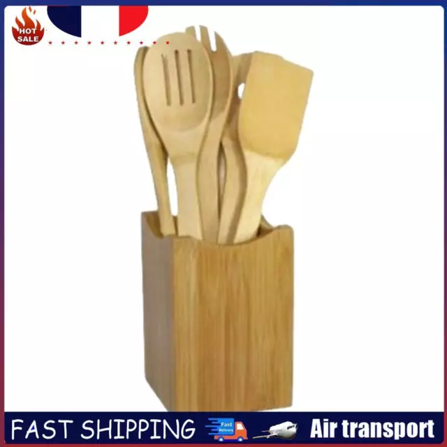 6pcs Wooden Bamboo Fork Spatula+Spoon Holder Cooking Mixing Salad Tools (B) FR