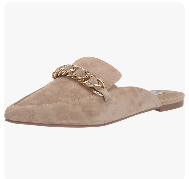 Steve Madden Women's Faine Pointed Toe Gold Chain Mule in Tan Size 6.5