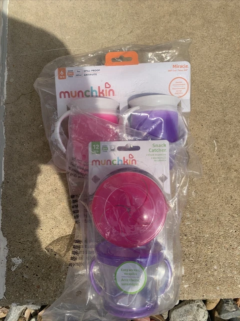 Munchkin Snack Catcher & Spill Proof Cup Bundle, 2 Pack, Pink/Purple