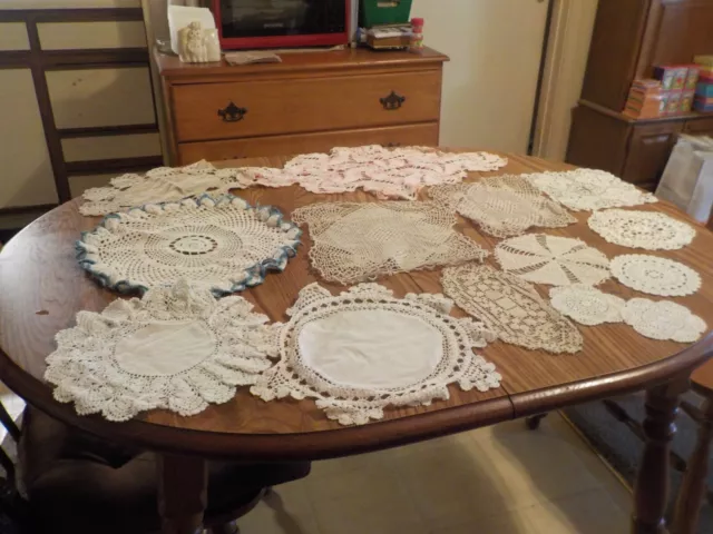 Vintage Lot Of 14 Hand Crocheted Doilies, Various Sizes And Colors