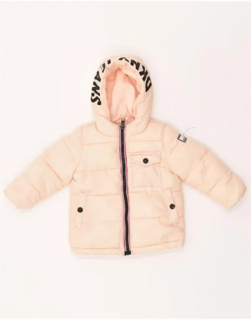 DKNY Baby Girls Graphic Hooded Padded Coat 9-12 Months Pink Polyester AT34